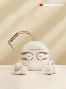 Monster XKT21 蓝牙耳机，耳挂式设计，具有被动降噪功能，超长播放时间，高清清晰通话，降噪，运动跑步，高品质音乐，低延迟，无线耳塞，兼容小米、华为 - 米色 - 查看 1