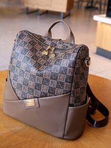 1 件时尚字母印花休闲女士背包 - PU 皮包，适合户外旅行、学校和日常使用，时尚、宽敞、耐用 - 彩色 - 查看 12