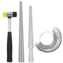 4 szt./zestaw miarka do pierścieni 25 mm gumowy młotek do regulacji pierścieni zestaw narzędzi naprawczych do wyrobu biżuterii pomiar rozmiaru palca