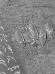 1 Sheet Edge Brushed Line Smile Wave White Line Nail Decals French Nail Stickers Nail Decorations Manicure Accessories Nails Nail Supplies - White - View 3