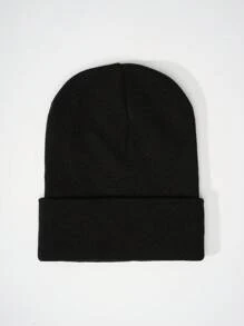 1pc Y2K Style Acrylic Plain Knitted Beanie Hat, Outdoor Cold Weather Casual Warm Cap For Daily Commute Halloween Fall Outfit - Light Board - View 6