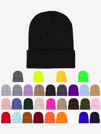 1pc Y2K Style Acrylic Plain Knitted Beanie Hat, Outdoor Cold Weather Casual Warm Cap For Daily Commute Halloween Fall Outfit