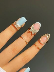 3 件/套女士盔甲形锆石指甲戒指，镶嵌水滴形钻石，欧美风格，创意独特珠宝，优雅个性化指环，非常适合摄影、时装秀、装饰和礼物 - 金色 - 查看 2