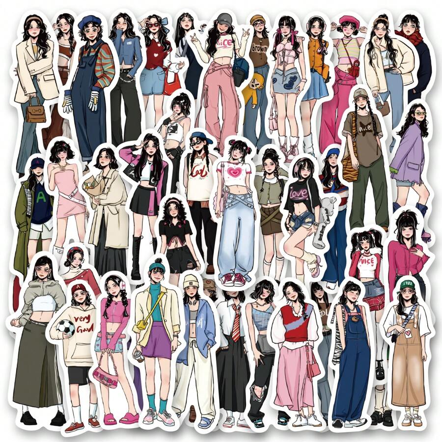 65 件摩卡女孩贴纸乙烯基美学贴纸适用于剪贴簿、日记、笔记本电脑、保险杠、滑板、水瓶、电脑、手机、卡通、安全帽、汽车贴纸和贴花 - 彩色 - 查看 1