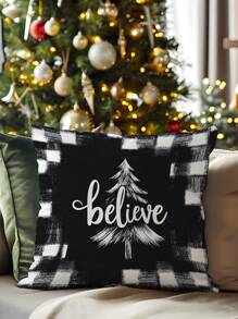 1 件圣诞设计柔软舒适单面印花靠垫套（不含内垫），适用于卧室、客厅、沙发、派对装饰