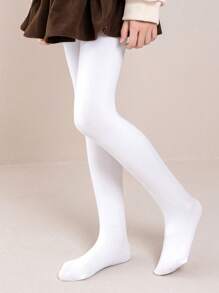 1 Quần legging nhung nhung trơn co giãn màu trơn cho trẻ em, quần bó ấm áp để khiêu vũ, mùa thu/đông - trắng - Xem 3