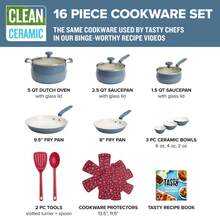 Conjunto de 16 piezas de utensilios de cocina antiadherentes de aluminio de cerámica limpia, color azul pizarra - azul pizarra - Ver 8