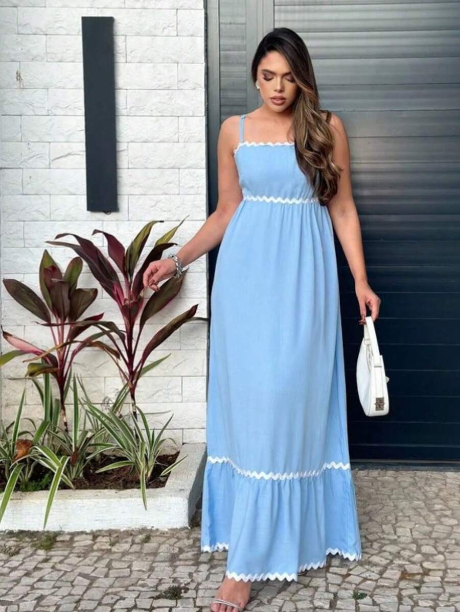 Marte Moda Long Strap Dress With Cyan Details Summer - 藍色 - 查看 1