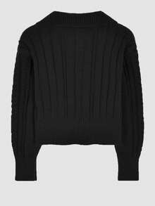 Women's Long Sleeve Casual Dual-Zipper Short Knitted Cardigan - Black - View 4