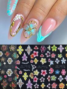 5D立体浮雕豹纹芙蓉花美甲贴纸 优雅花瓣美甲贴花 彩色仙女花 Y2K美甲装饰贴纸 自粘式5D立体浮雕美甲贴花 美甲用品 美甲贴纸 DIY 4片装 - 彩色 - 查看 4