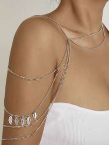 1 chiếc dây chuyền cơ thể trang trí hình lá và tua rua nhiều lớp màu bạc, phong cách Bohemian - Bạc - Xem 2
