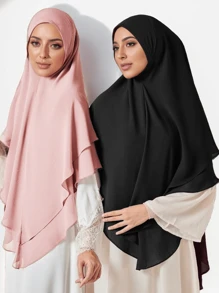 1pc Ready To Wear Oversized Double Layer Convenient Chiffon Hijab Veiled Clothes - Multicolor - View 7