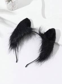 1 件由聚酯纤维制成的猫耳朵头带，适合万圣节服装 - 黑與白 - 查看 4