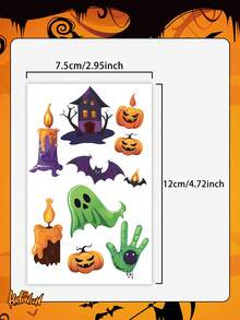 5pcs Halloween Glow-In-The-Dark Stickers, Cartoon Pumpkin, Ghost, Bat Patterns, Waterproof And Sweat-Resistant, Temporary Tattoo Stickers, Unisex, Suitable For Face, Neck, Arms And Other Body Parts, Create Personalized Tattoos - Multicolor - View 6