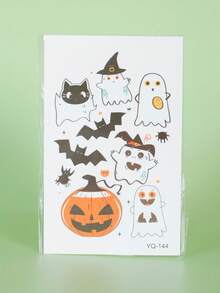 5pcs Halloween Glow-In-The-Dark Stickers, Cartoon Pumpkin, Ghost, Bat Patterns, Waterproof And Sweat-Resistant, Temporary Tattoo Stickers, Unisex, Suitable For Face, Neck, Arms And Other Body Parts, Create Personalized Tattoos - Multicolor - View 10