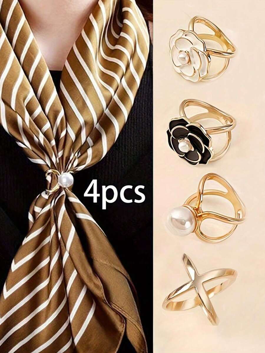 4 CHIẾC Khăn lụa vàng thường ngày cho nữ có khóa cài Khăn có khóa cố định Khóa góc Bộ phụ kiện Trâm cài áo cho nữ