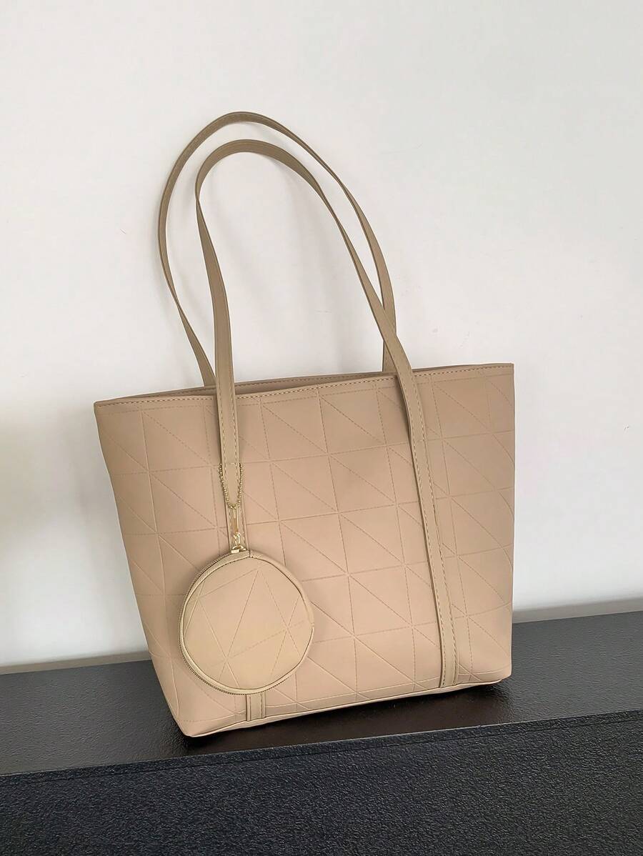 2 件装母女手提包套装带零钱包，时尚大容量绗缝格子手提单肩包女士