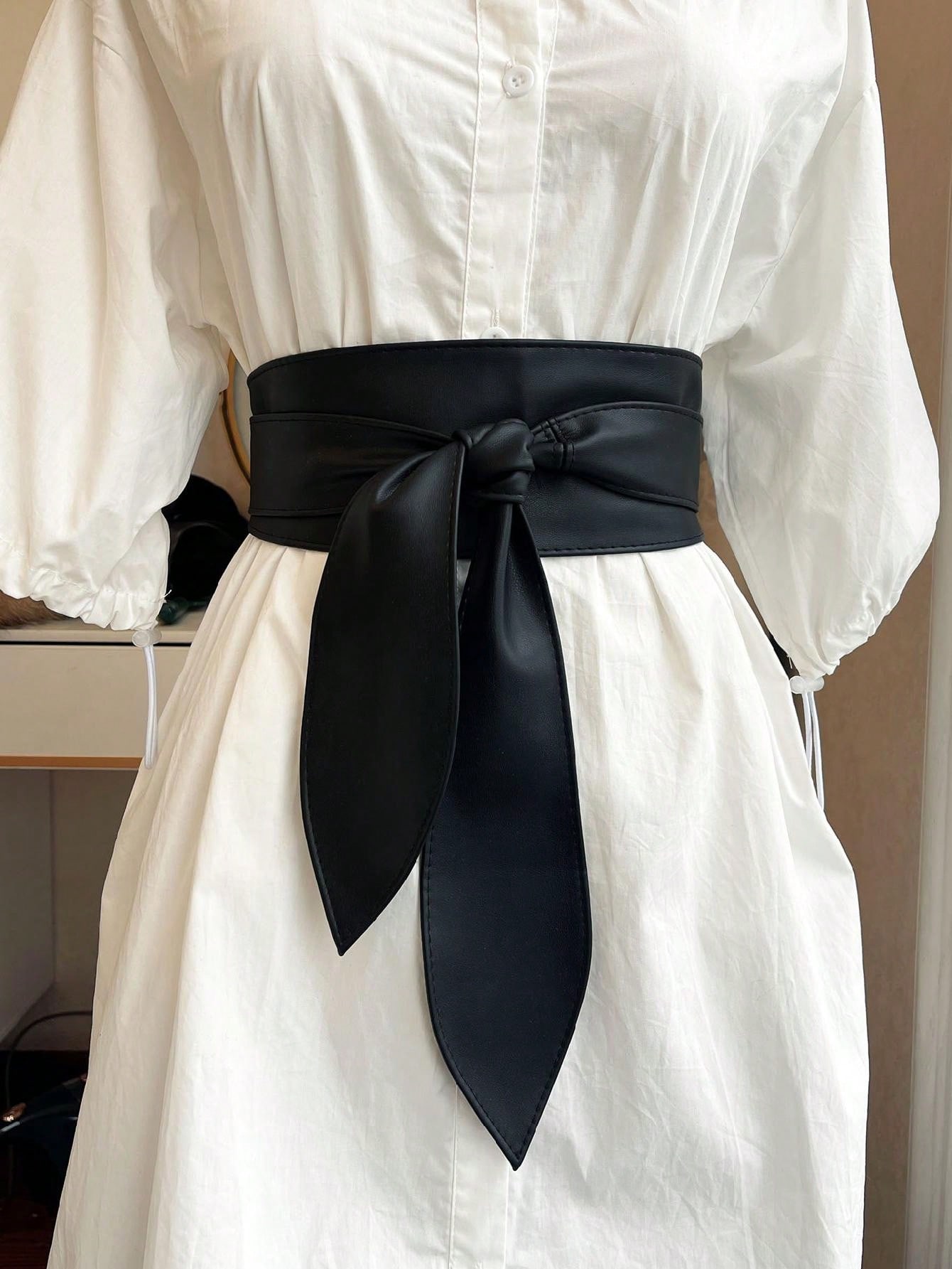 حزام جلدي ناعم مع فيونكة، أنيق وفينتاج، للصيف والم...