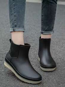 1双女士短款雨靴，PVC塑料雨鞋，户外涉水鞋，舒适时尚雨靴 - 黑色 - 查看 5