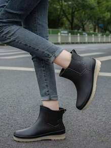 1双女士短款雨靴，PVC塑料雨鞋，户外涉水鞋，舒适时尚雨靴 - 黑色 - 查看 6