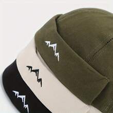 New Embroidered Peaks Unisex Long Brimmed Hat Beanie Skull Cap Sailor Cap Adjustable Roll Cuffs Vintage Women's Skullcap - 黑色 - 查看 9