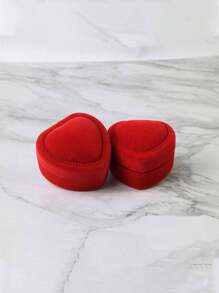 1 Peça Caixa de Jóias em Forma de Coração, Caixa de Presente Floquada Vermelha em Forma de Coração para Anéis