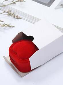 1 Peça Caixa de Jóias em Forma de Coração, Caixa de Presente Floquada Vermelha em Forma de Coração para Anéis