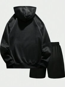 Men's Casual Letter & Skull Print Drawstring Hoodies And Shorts 2pcs Set, Spring Autumn