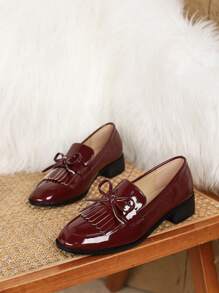 New Style Women Loafers Shoes, Mid Heel Chunky Comfortable Soft Leather Casual Slip-On Oxfords, Fashion British Style