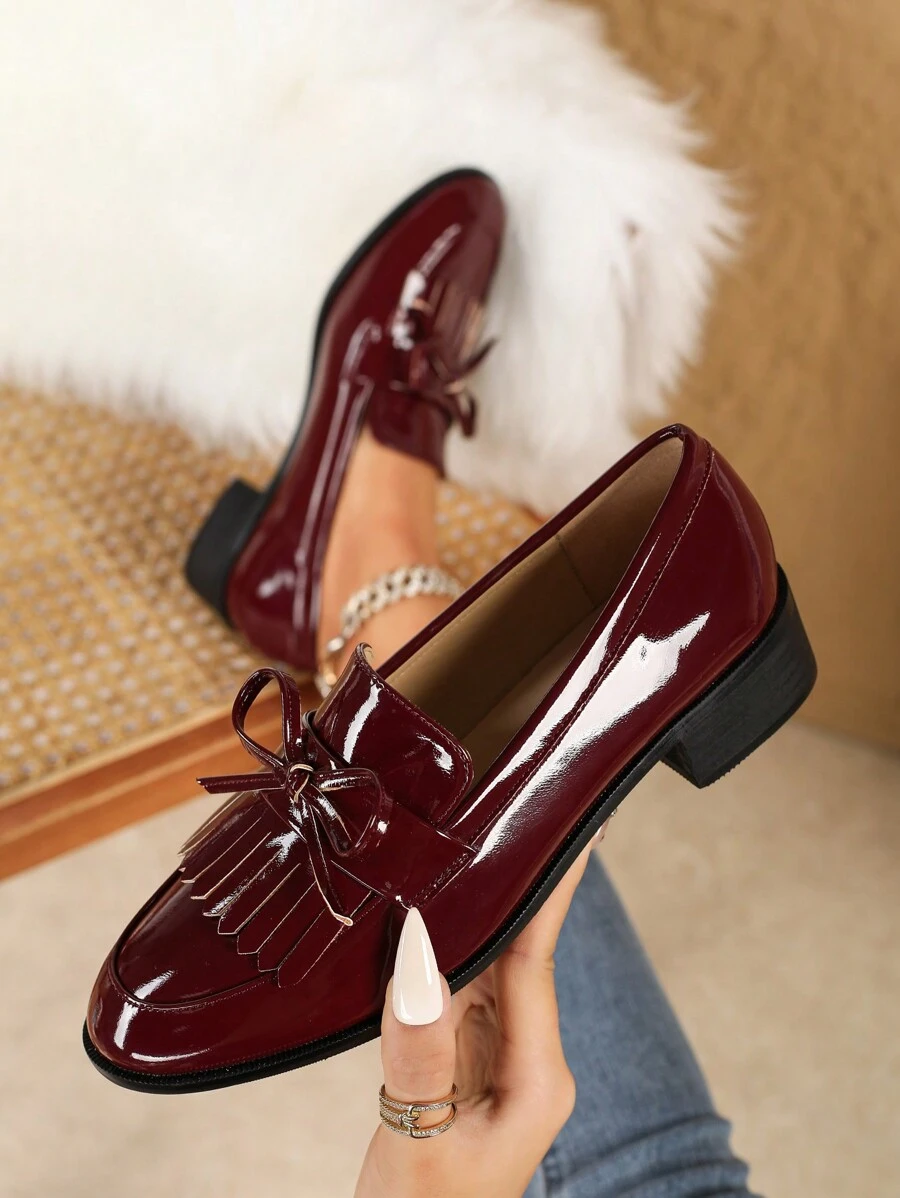 New Style Women Loafers Shoes, Mid Heel Chunky Comfortable Soft Leather Casual Slip-On Oxfords, Fashion British Style