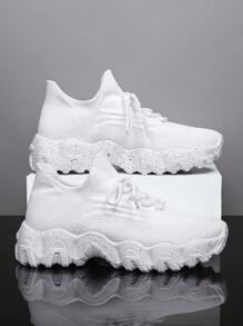 Women's Breathable Round Toe Slip-On Cushion Sneakers, Ladies' Casual Knitted Shoes - 白色 - 查看 1