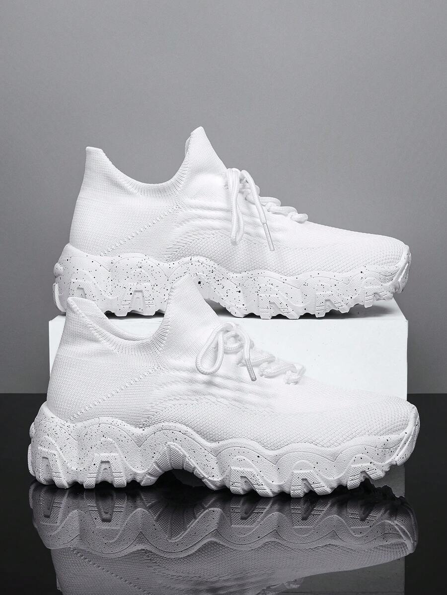 Women's Breathable Round Toe Slip-On Cushion Sneakers, Ladies' Casual Knitted Shoes - 白色 - 查看 1