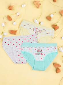 Set de 3 calzones de algodón para niña, diseño dibujos Kawaii, diversos colores, cómodos, ligeros y suaves, calidad premium. (Los colores se envían al azar)