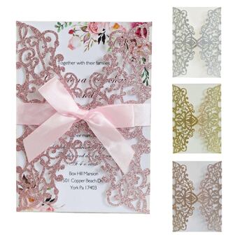 10pcs Exquisite Glitter Invitation Cards Personalized Flash Greeting Cards For Wedding Birthday Party Decor Supplies (Without Inner Cards And Ribbons),