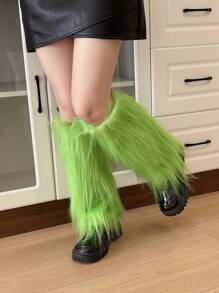 带有 Y2K 扣饰细节的蓬松暖腿套，蓬松过膝袜，女士 - 紧身裤和袜子 - 綠色 - 查看 1