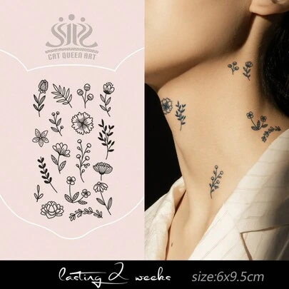 Realistic Temporary Tattoos - Floral Botanical Designs, Music Festival Party Gifts, Juice-Based Semi-Permanent 7-14 Days Tattoos For Wrist, Shoulder, Neck, Collarbone, Body, 1 Sheet