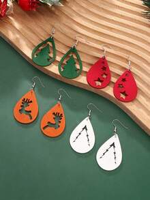 1 cặp bông tai gỗ hình cây thông Noel sáng tạo, ngôi sao và con nai - phong cách khác nhau - Xem 6