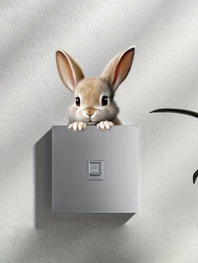 1pc Cute Gray Bunny Wall Decal: Animal Print Switch Sticker For Home Decoration, Stickers, Wall Decal, Vinyl Decal For Home Decorations, Spring Decoration Items Refresh Your Home, Festival Decoration Stickers Gifts Birthday Graduation