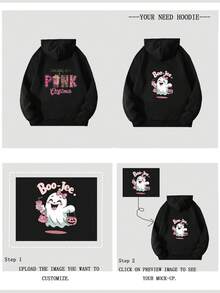 Customized/Group Uniforms/Dance Team Uniforms/Logo Customization/Christmas/Halloween/Thanksgiving Design Customization/Custom Gift For Her/Work Uniform Customization/Advertisement Logo Customization/Women's Autumn/Winter Hooded Sweatshirt Back Design Customization Easy Costume, Minimal Chic, Casual Unique, Custom Treasurefinds, Belle Costume Ideal Gifts For Her Family, Friends, Children, Pink Girls For Mother's Day, For Children's Day, For Vacation - Black - View 5