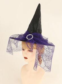 1pc Polyester Witch Hat With Veil Headpiece For Halloween Costume