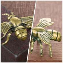 Pair Of Vintage Brass Bee Figurines - Rustic Charm Bee Ornament Set, Miniature Bee Sculptures Ideal For Seasonal Decor & Gifts