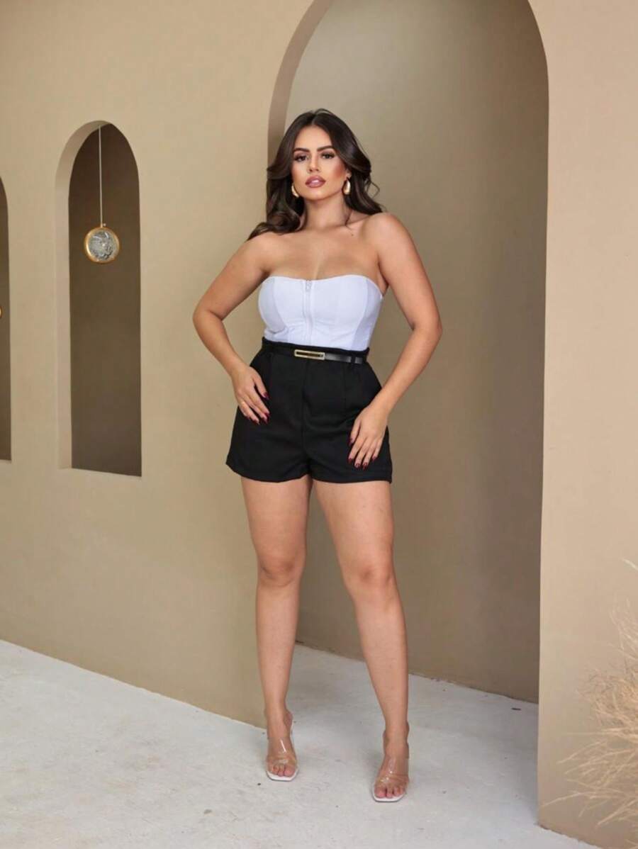TAILORED SHORTS WITH BELT - Black - View 1