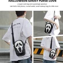 1pc Halloween Pumpkin Crossbody Bag, Pu Leather Novelty Ghost Purse Cute Spooky Season Gothic Shoulder Bag For Women Men Adult Teen, Ideal Christmas Valentine'S Day Gifts, Halloween Party Essentials Halloween Decorations, Foldable Storage Bags,Boho Vibes