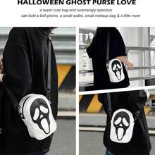 1pc Halloween Pumpkin Crossbody Bag, Pu Leather Novelty Ghost Purse Cute Spooky Season Gothic Shoulder Bag For Women Men Adult Teen, Ideal Christmas Valentine'S Day Gifts, Halloween Party Essentials Halloween Decorations, Foldable Storage Bags,Boho Vibes