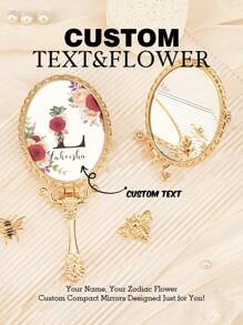 1PC Custom Print: Personalized Name Compact Mirror - High Definition Glass, Gold-Plated Foldable Handle In European Royal Style, Protective Film On Glass For Shipping. Ideal Gift For Mother, Aunt, Grandmother, Daughter, Niece, Sister, Friend, Girlfriend, Wife, Bride, Bridesmaid, Godmother, Mom, Mother-In-Law, Colleague. Perfect For Holidays,