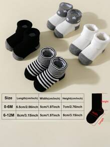 4 đôi tất cổ ngắn sọc trơn đơn giản cho bé, mặc hàng ngày - Nhiều màu - Xem 2