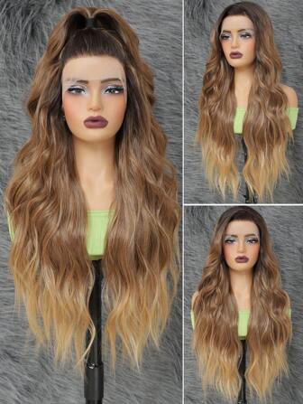 Synthetic Lace Front Wig 13*4*1 T Part Synthetic Lace Frontal Wig Pre-Plucked Long Wavy Hair Wigs For Women 28inch, Beginner Friendly Wigs Transparent Lace Front Body Wave Ombre Blonde Wigs