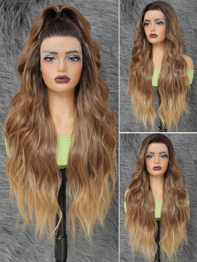 Synthetic Lace Front Wig 13*4*1 T Part Synthetic Lace Frontal Wig Pre-Plucked Long Wavy Hair Wigs For Women 28inch, Beginner Friendly Wigs Transparent Lace Front Body Wave Ombre Blonde Wigs