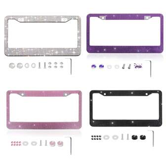 Montatura esclusiva per targa di moda con cristalli scintillanti, copertura per targa Bling Bling, supporto per targa impermeabile con strass, non blocca le informazioni della targa (1 pezzo)