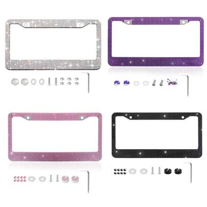 时尚专属闪亮水晶牌照框，闪亮牌照罩，防风雨水钻牌照架，不会遮挡牌照信息（1 件）